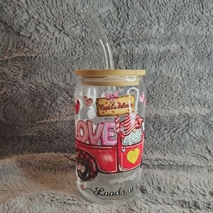 🩰 Valentine's Gnome Love Glass Tumbler with Straw